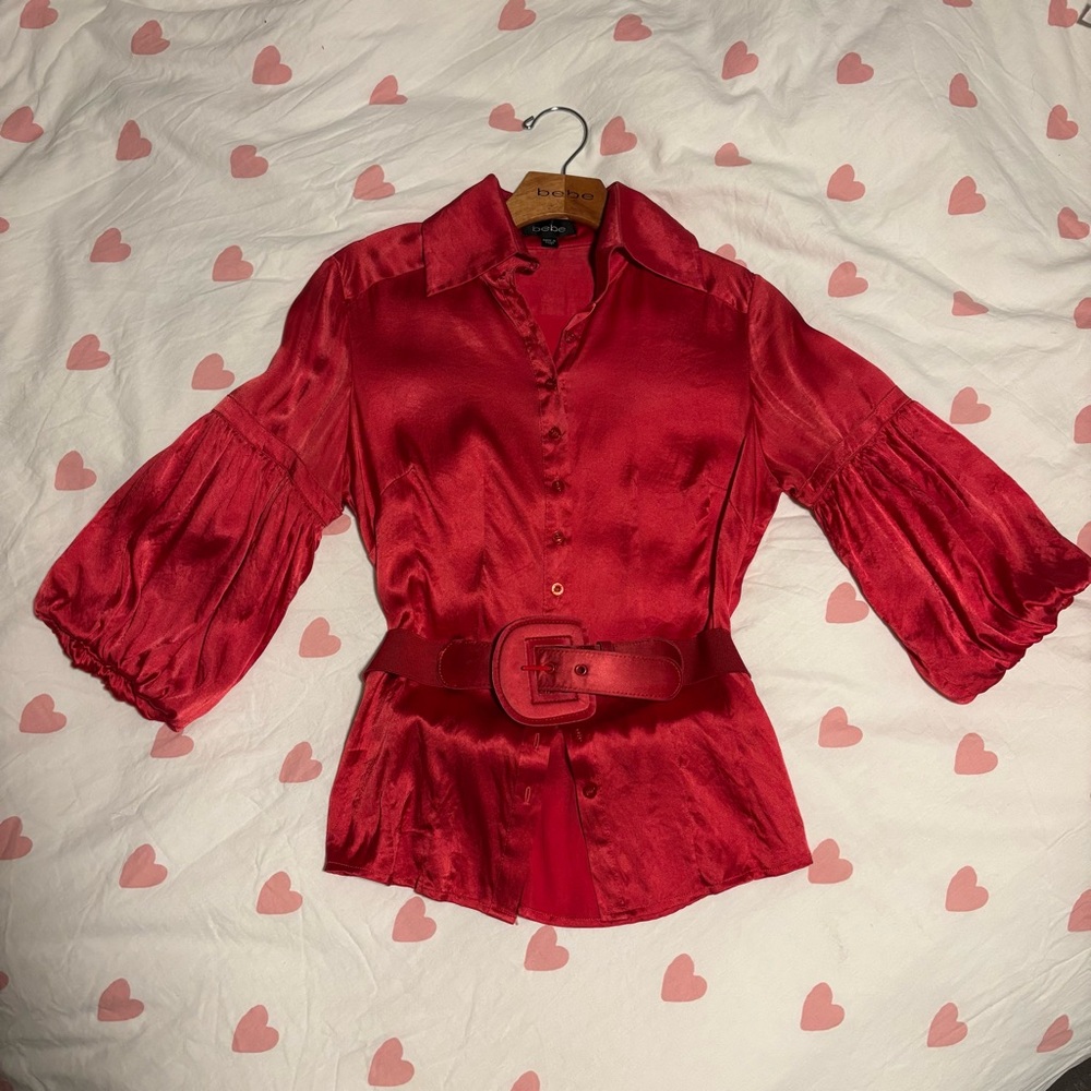 Vintage Y2K Bebe silk button top with belt